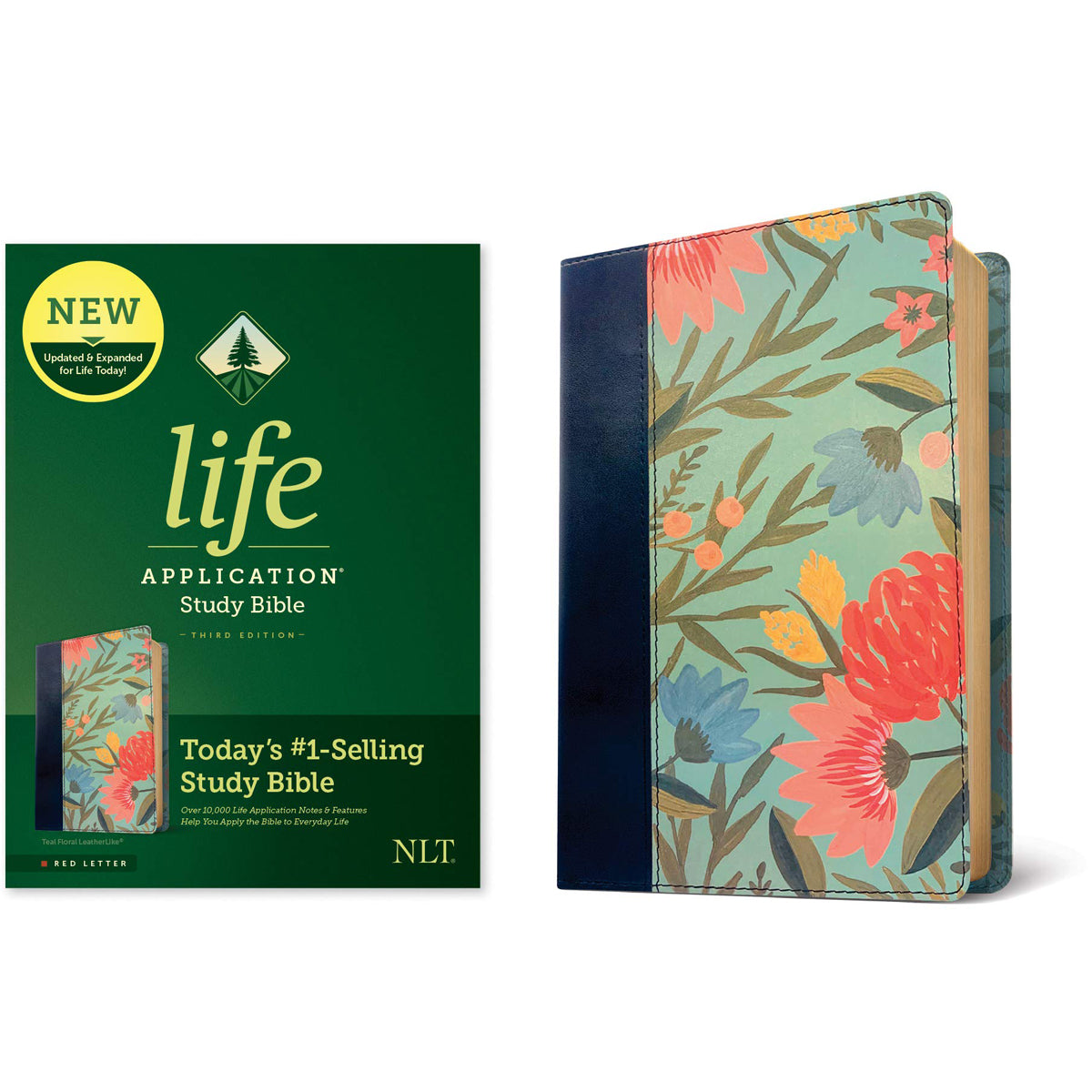 NLT Life Application Study Bible, Third Edition, Red Letter, Floral Teal (Imitation Leather)