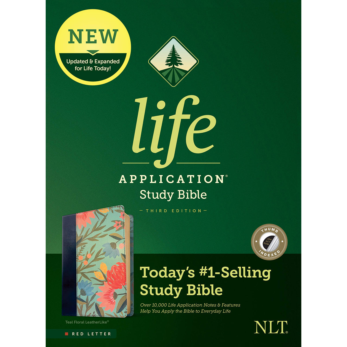 NLT Life Application Study Bible, Third Edition, Red Letter, Index, Floral Teal (Imitation Leather)