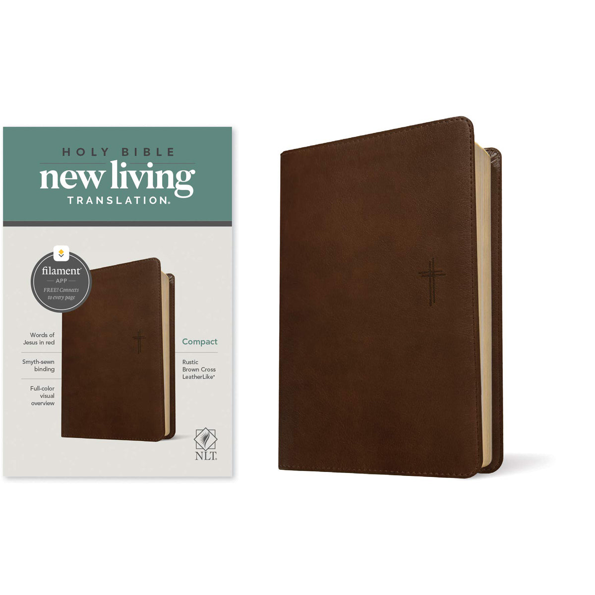 NLT Filament Compact Bible, Red Letter, Rustic Brown (Imitation Leather)