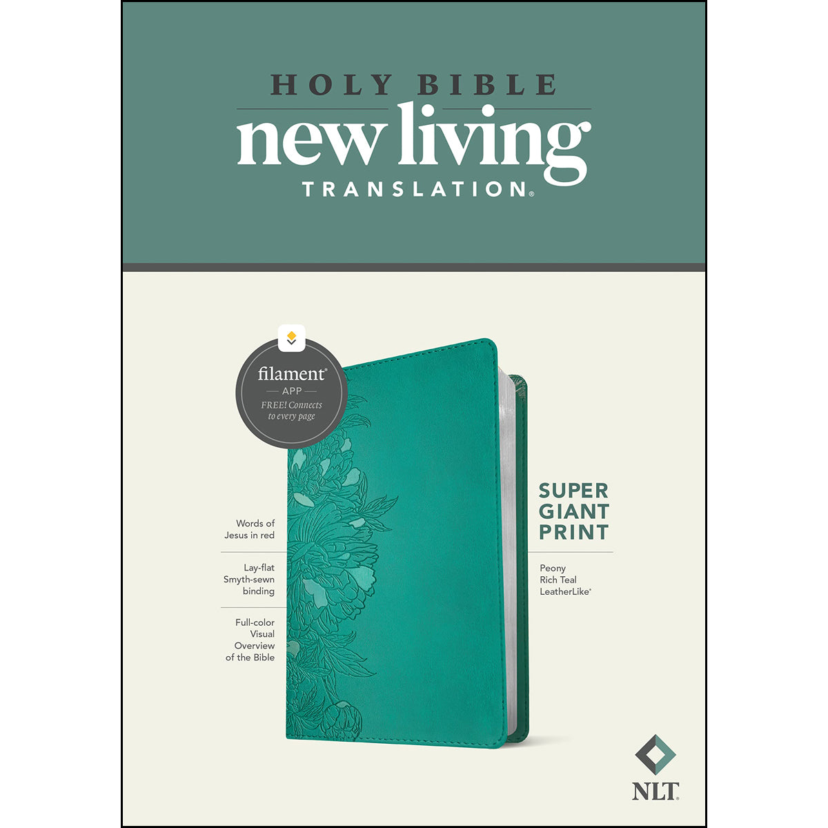 NLT Filament Bible Super Giant Print Red Letter Peony Rich Teal (Imitation Leather)