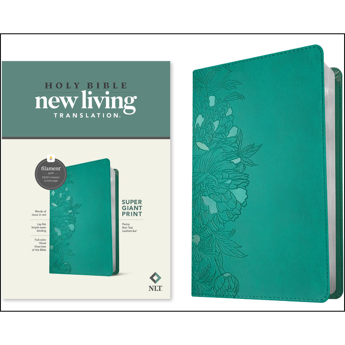 NLT Filament Bible Super Giant Print Red Letter Peony Rich Teal (Imitation Leather)