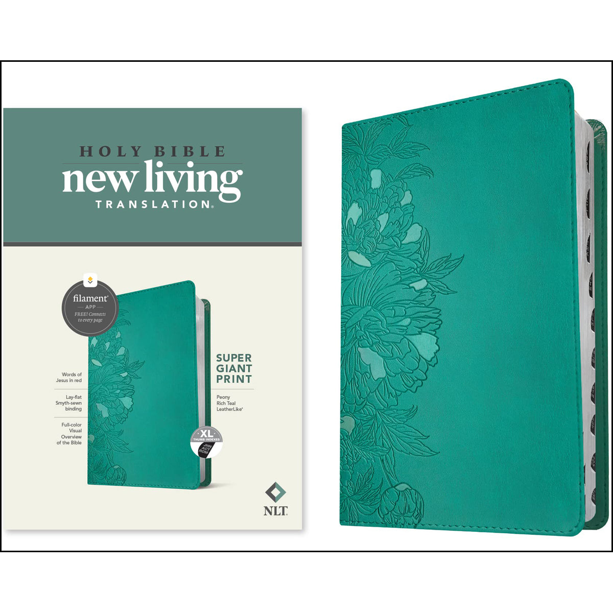 NLT Filament Bible Super Giant Print Red Letter Indexed Peony Rich Teal (Imitation Leather)