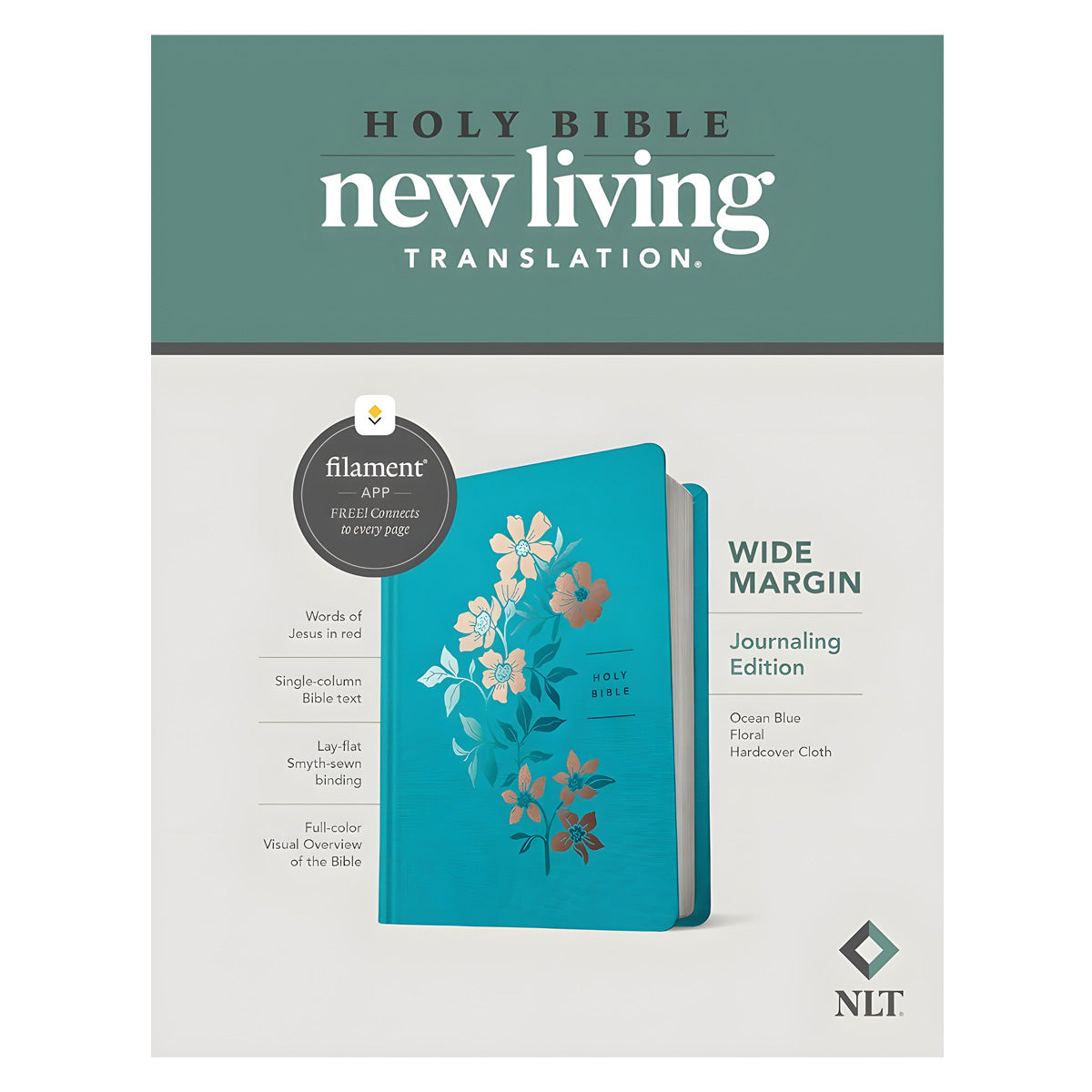 NLT Ocean Blue Floral Hardcover Filament Wide Margin Bible
