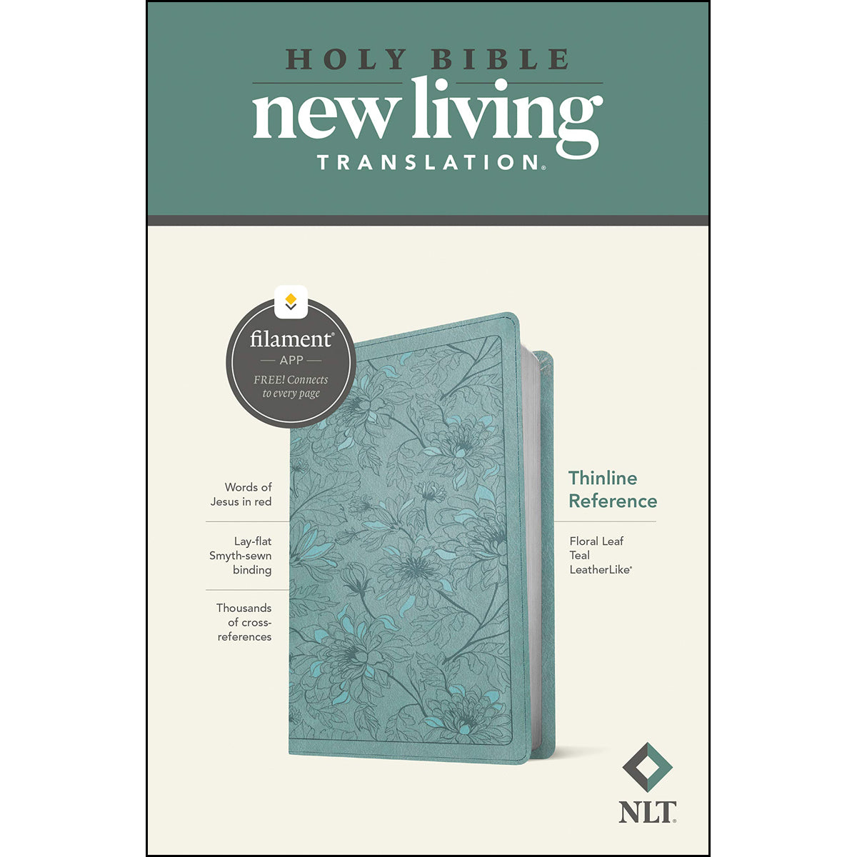NLT Filament Thinline Reference Bible, Red Letter, Floral Teal (Imitation Leather)