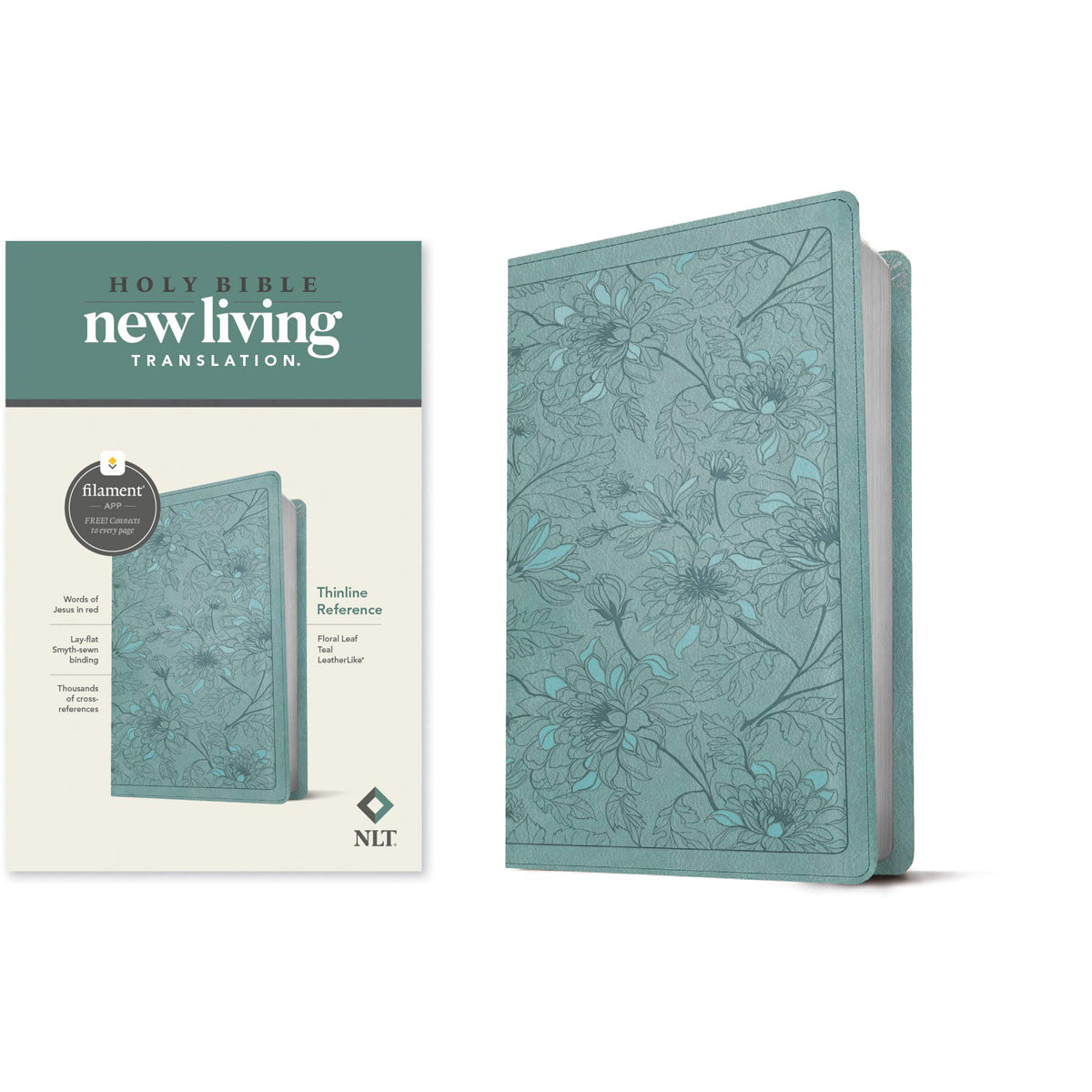 NLT Filament Thinline Reference Bible, Red Letter, Floral Teal (Imitation Leather)