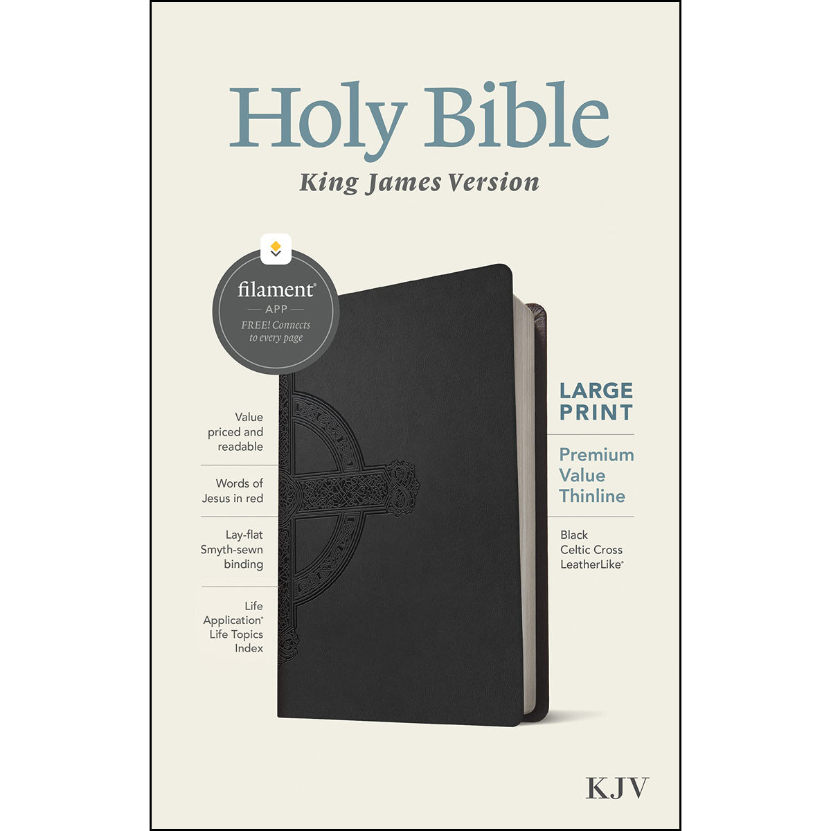 KJV Filament Premium Value Thinline Bible Large Print Black Celtic Cross (Imitation Leather)