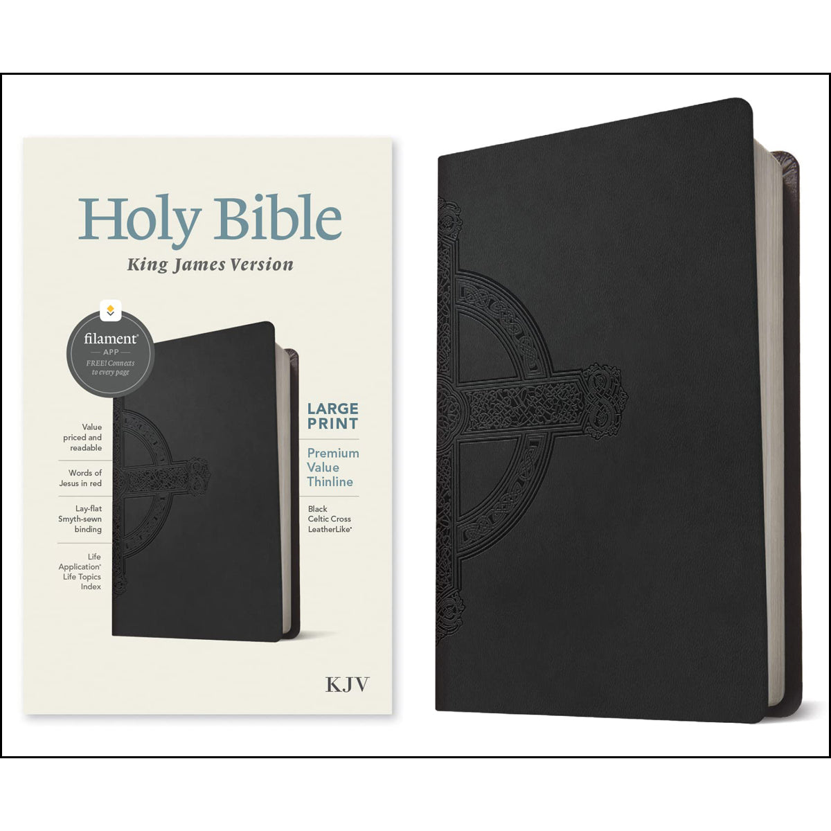 KJV Filament Premium Value Thinline Bible Large Print Black Celtic Cross (Imitation Leather)