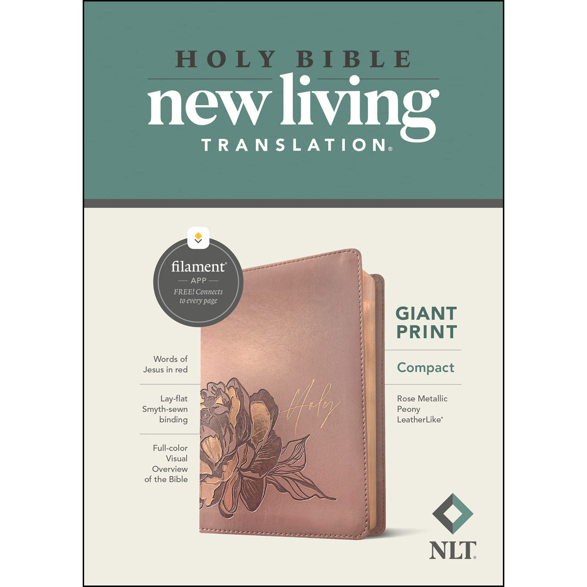 NLT Filament Compact Bible Giant Print Red Letter Rose Metallic Peony (Imitation Leather)