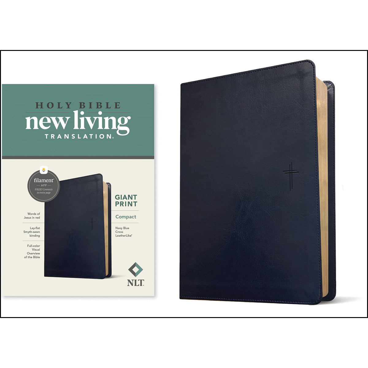 NLT Filament Compact Bible Giant Print Red Letter Navy Blue Cross (Imitation Leather)