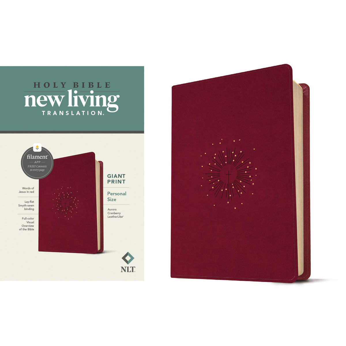 NLT Filament Personal Size, Giant Print Bible, Red Letter, Cranberry (Imitation Leather)