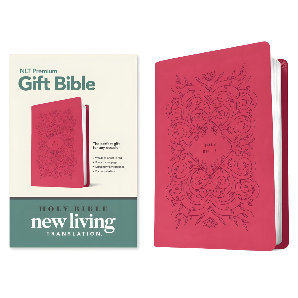 NLT Premium Gift Bible, Red Letter, Very Berry Pink Vines (Immitation Leather)