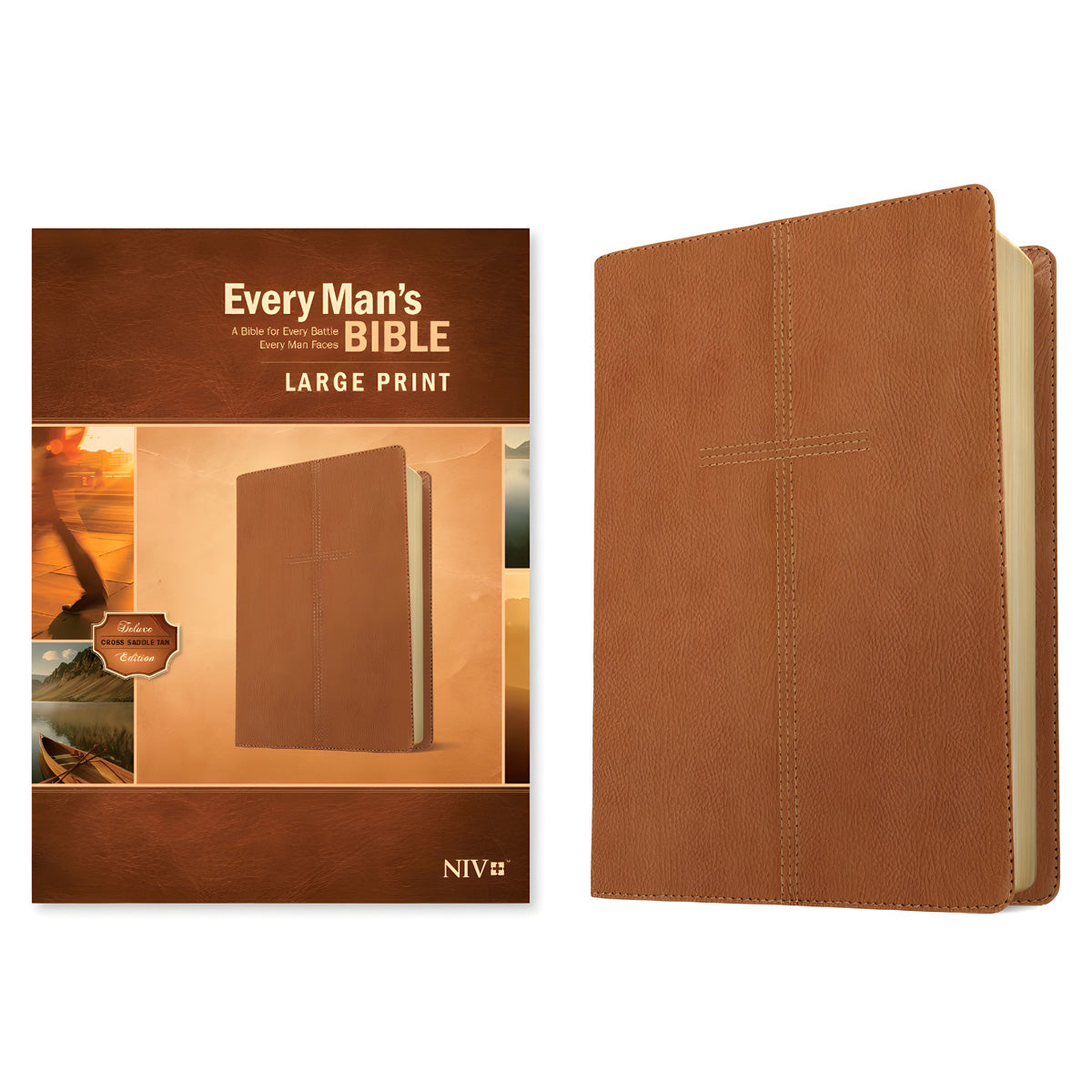 NIV Cross Saddle Tan Imitation Leather Every Man's Bible Large Print