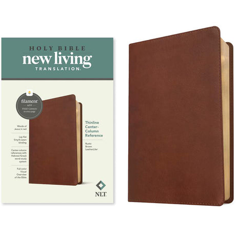 NLT Rustic Brown Imitation Leather Thinline Center-Column Reference Bible