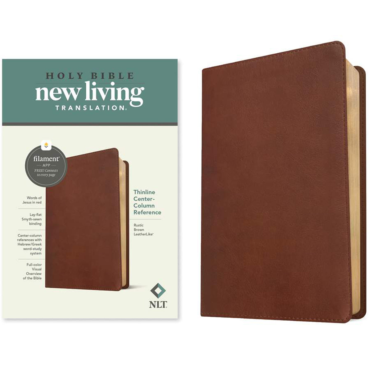 NLT Rustic Brown Imitation Leather Thinline Center-Column Reference Bible
