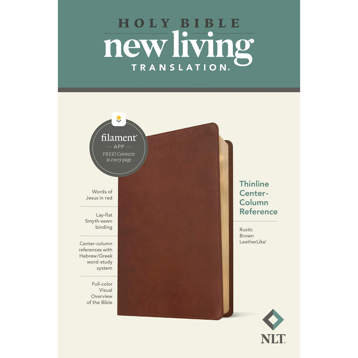 NLT Rustic Brown Imitation Leather Thinline Center-Column Reference Bible