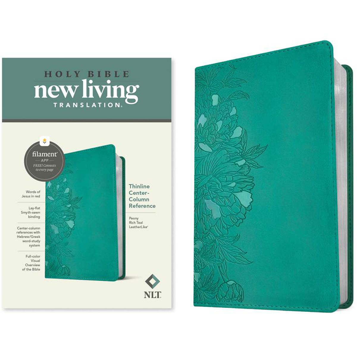 NLT Peony Rich Teal Imitation Leather Thinline Center-Column Reference Bible