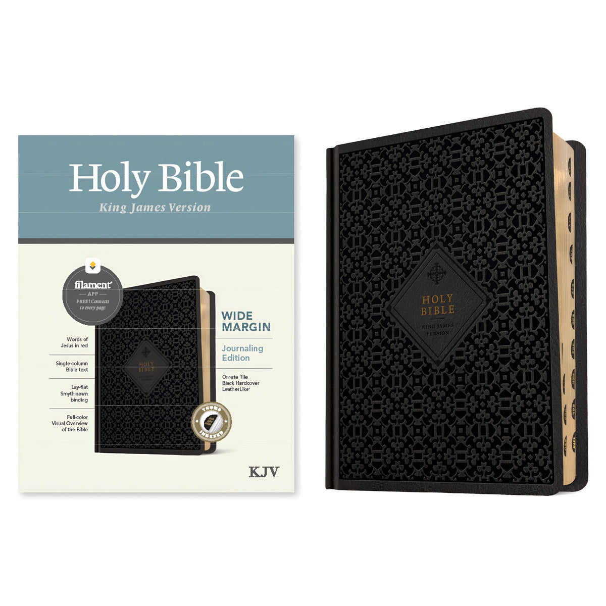 KJV Wide Margin Filament Bible, Red Letter, Indexed, Hardcover, Ornate Tile Black