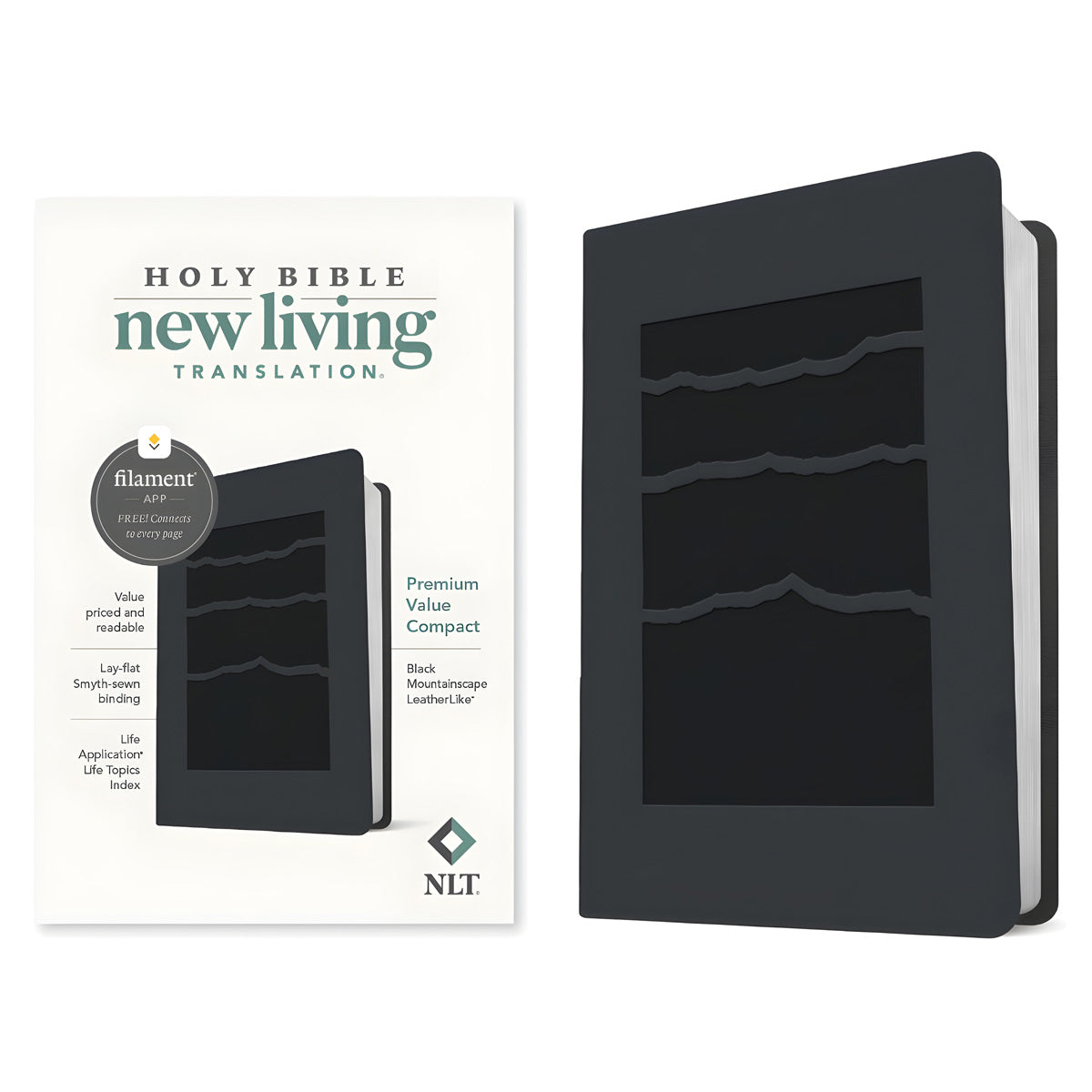 NLT Black Mountainscape Imitation Leather Premium Value Filament Compact Bible