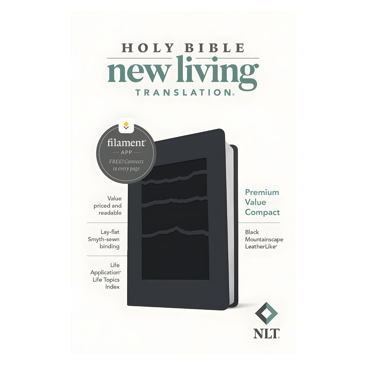 NLT Black Mountainscape Imitation Leather Premium Value Filament Compact Bible