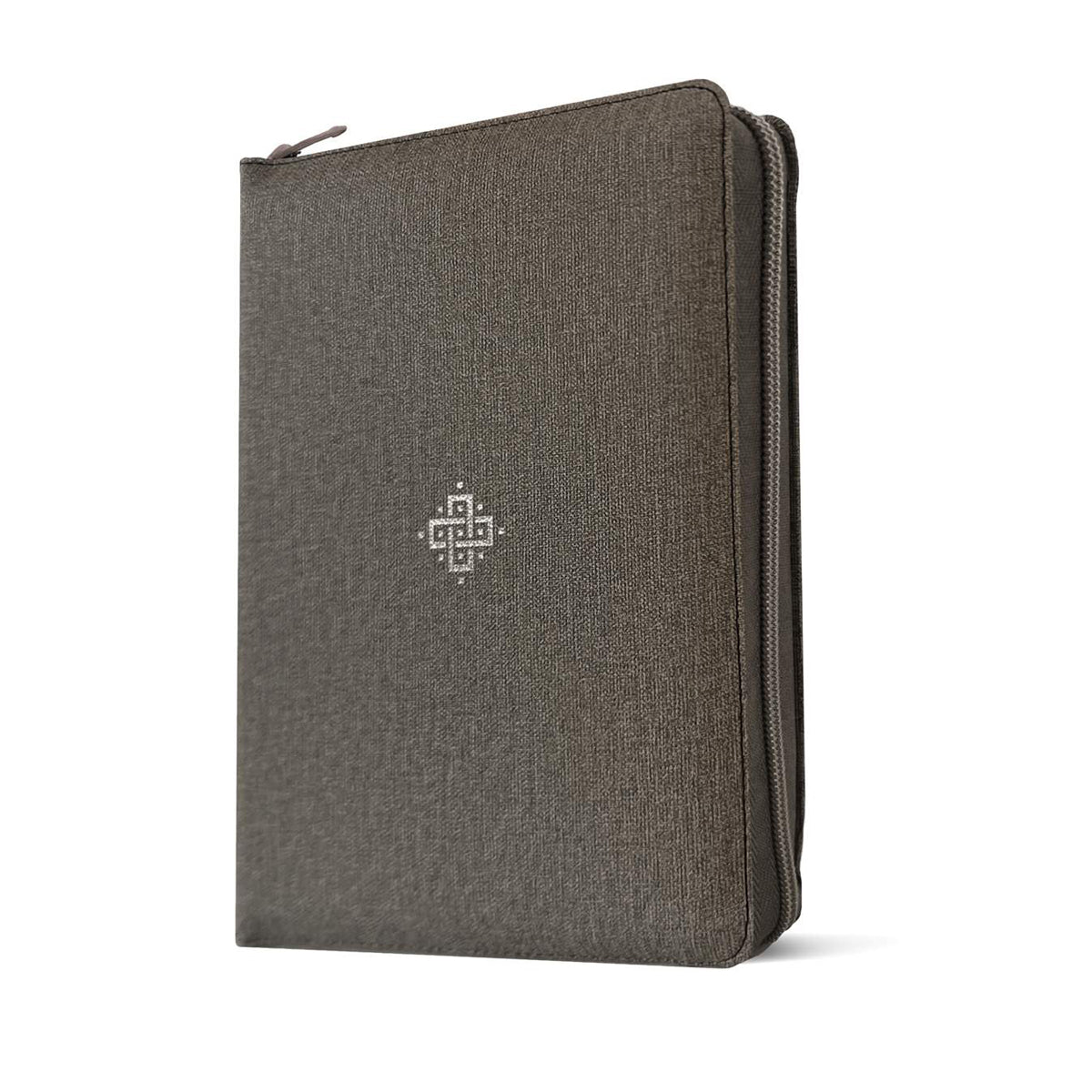 NLT Woven Cross Grey Imitation Leather Compact Filament Zipper Bible Giant Print