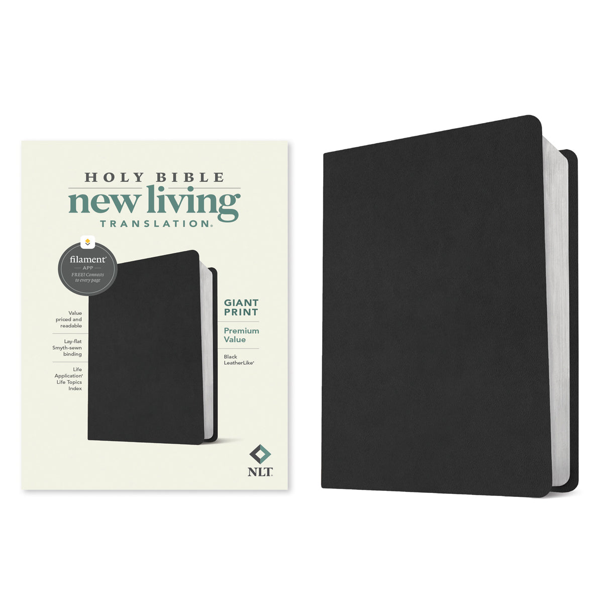 NLT Black Imitation Leather Filament Premium Value Thinline Bible Giant Print