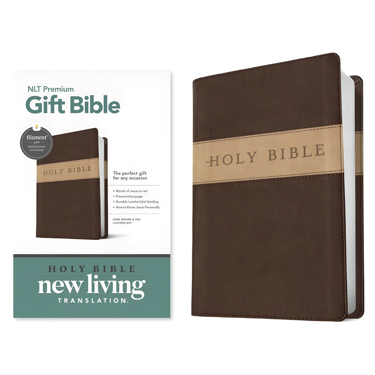 NLT Dark Brown and Tan Imitation Leather Filament Premium Gift Bible