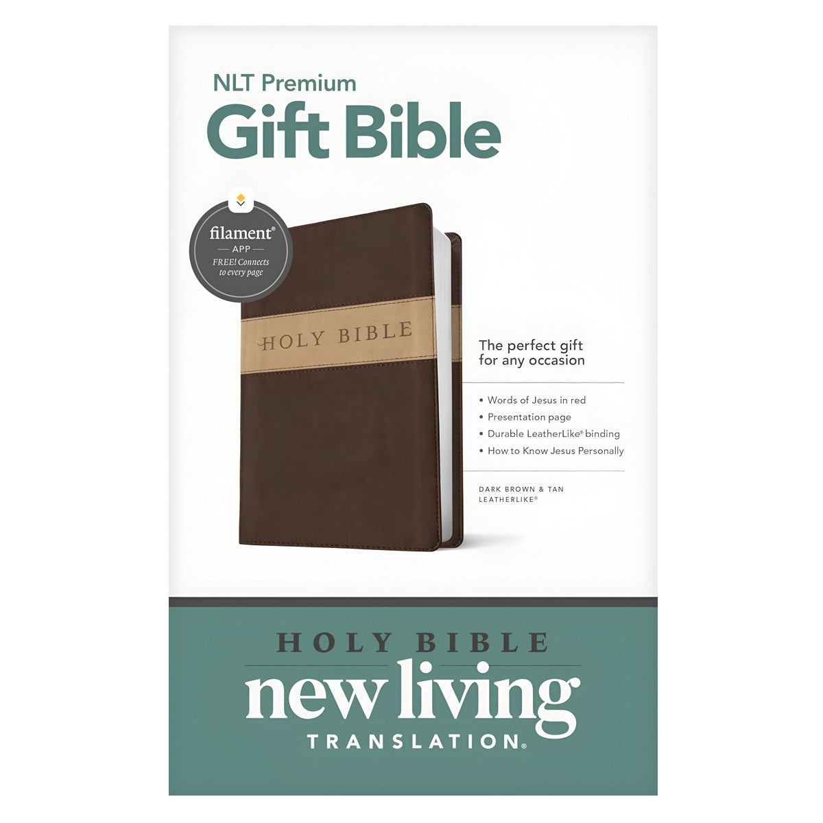 NLT Dark Brown and Tan Imitation Leather Filament Premium Gift Bible