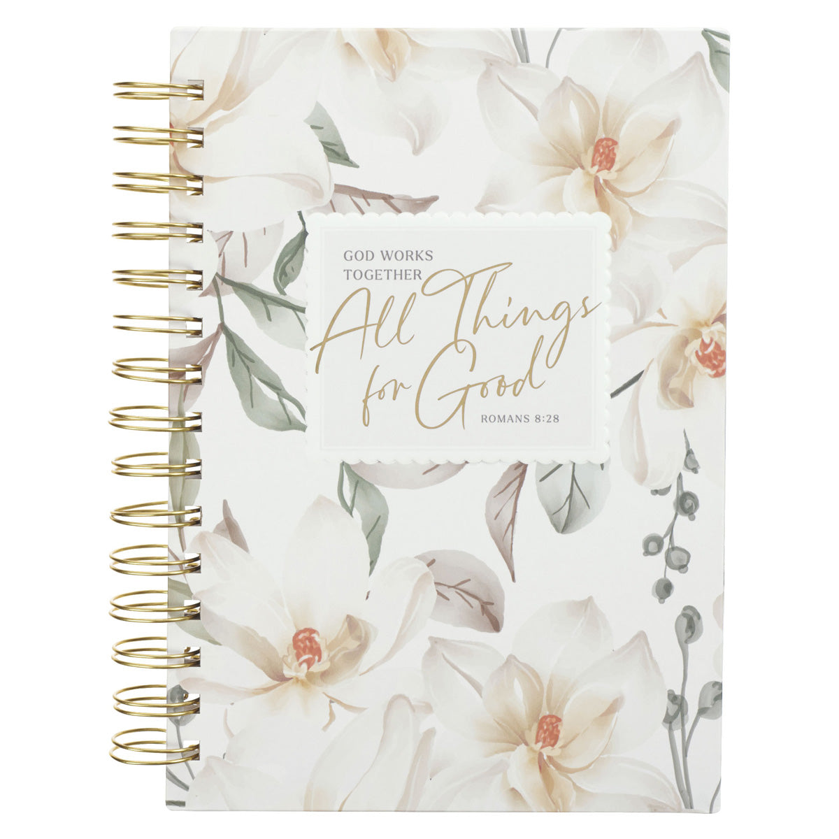God Works Together All Things for Good White Floral Hardcover Wirebound Journal