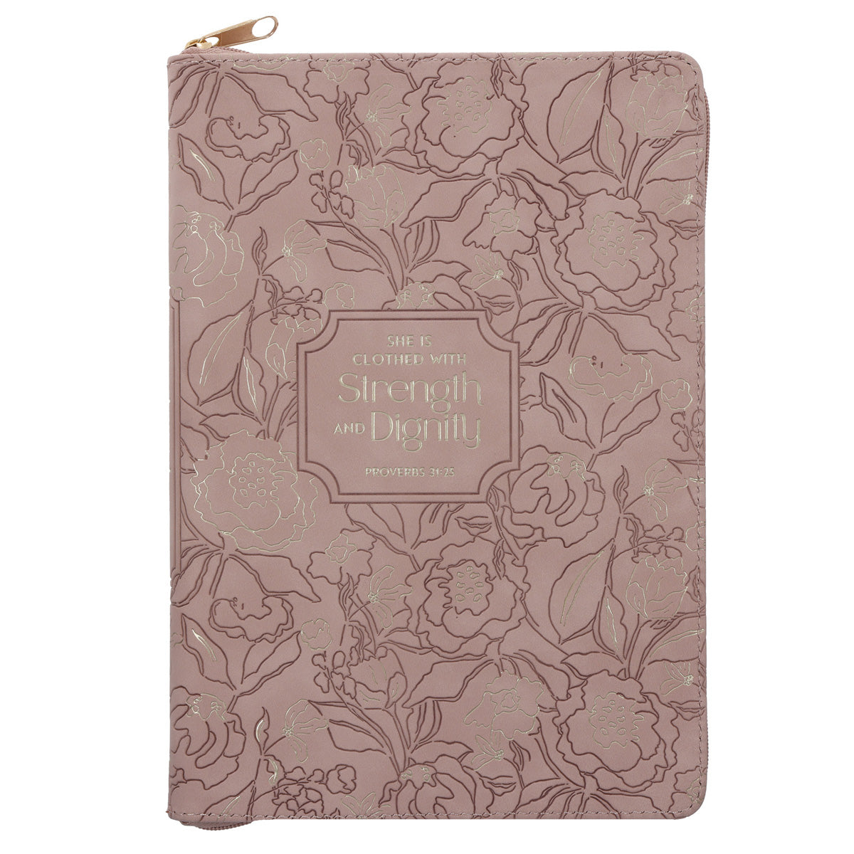 She Is Clothed with Strength and Dignity Beige Faux Leather Journal with Zipped Closure