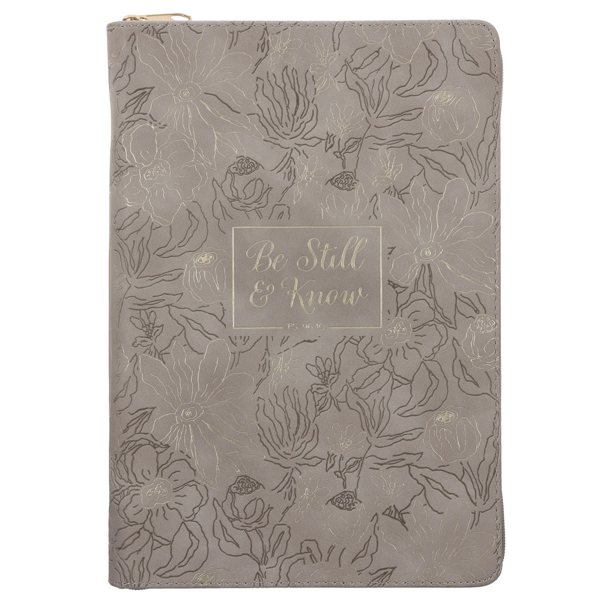 Be Still and Know Floral Beige Faux Leather Journal with Zipped Closure