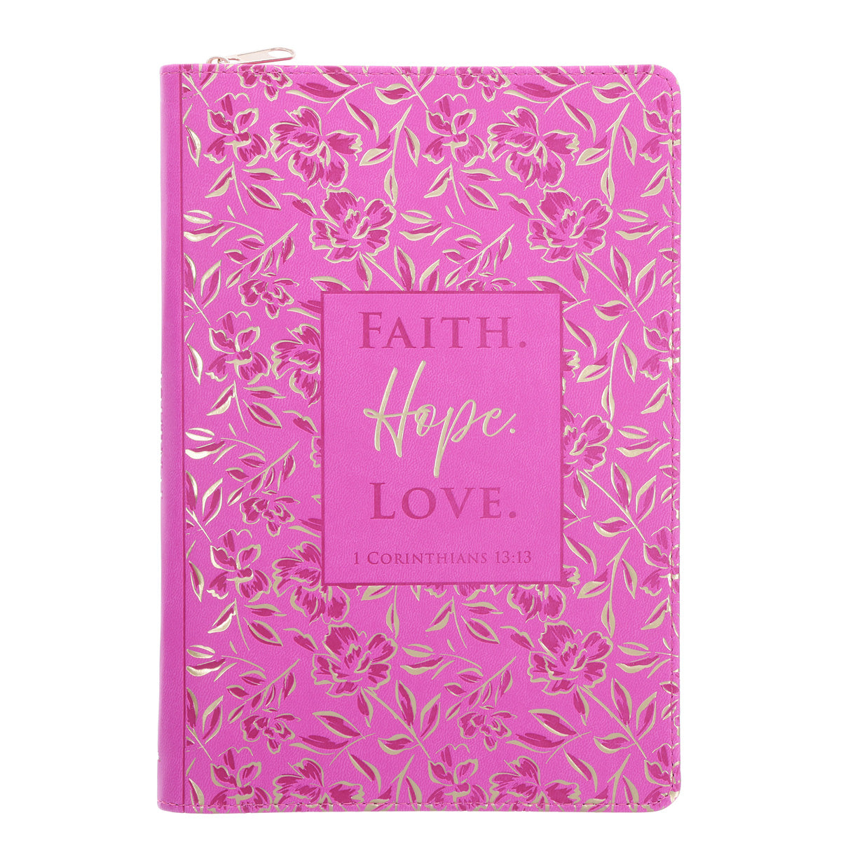 Faith Hope Love Pink Faux Leather Journal with Zipped Closure