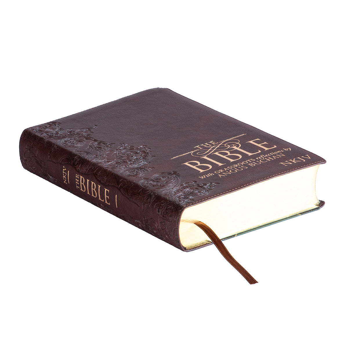 NKJV Brown Faux Leather Flexcover Bible With Grassroots Reflections Thumb-Indexed