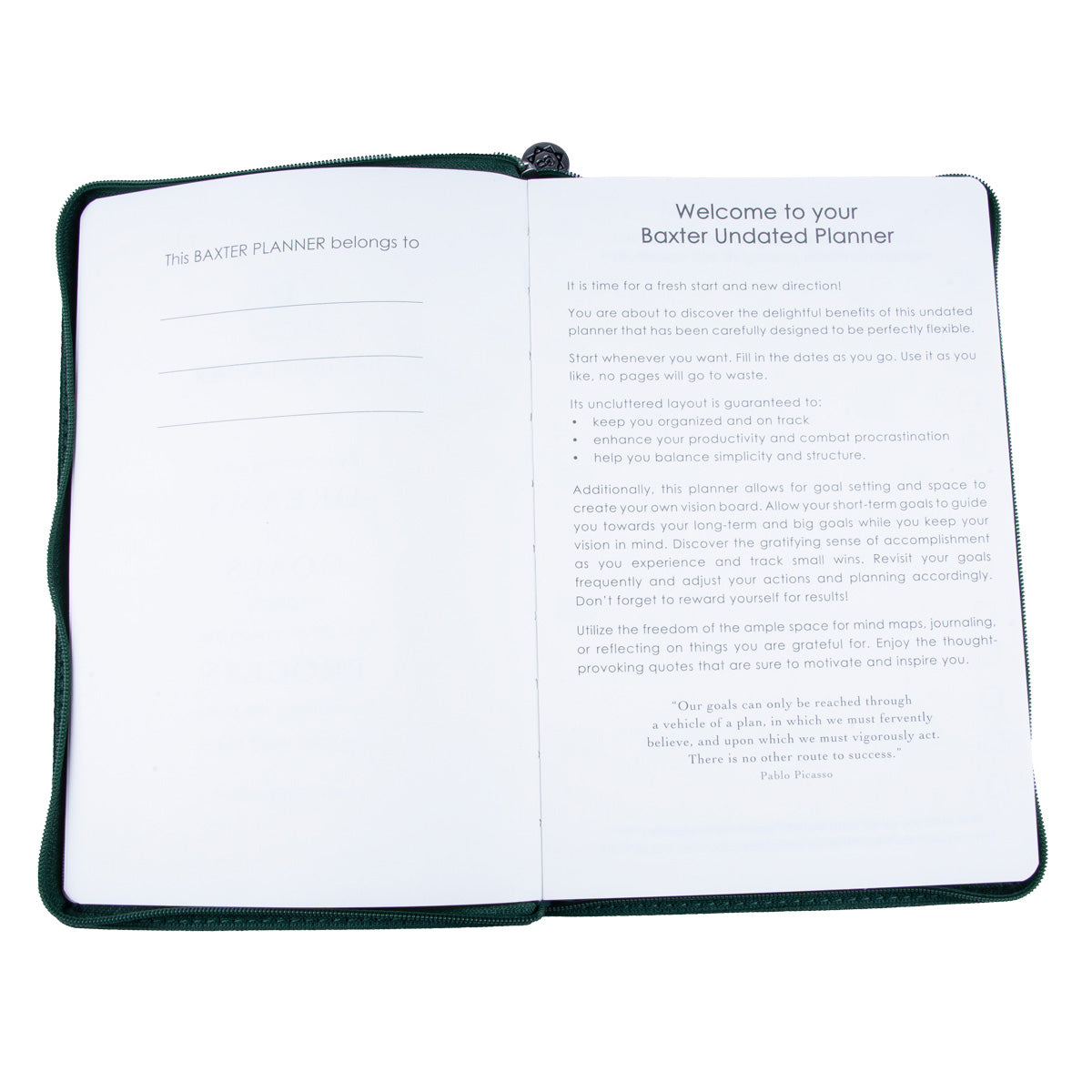 Baxter Undated Planner Premium Edition Green (Durable Synthetic Fibre Flexcover With Zip)