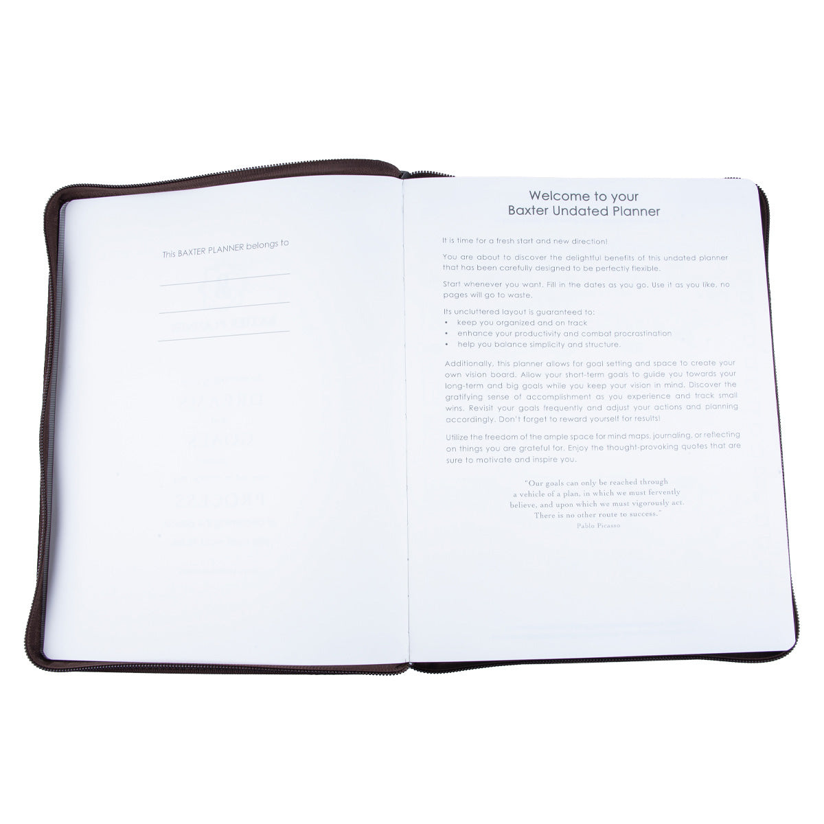 Baxter Undated Planner Large Premium Edition Brown (Durable Synthetic Fibre Flexcover With Zip)
