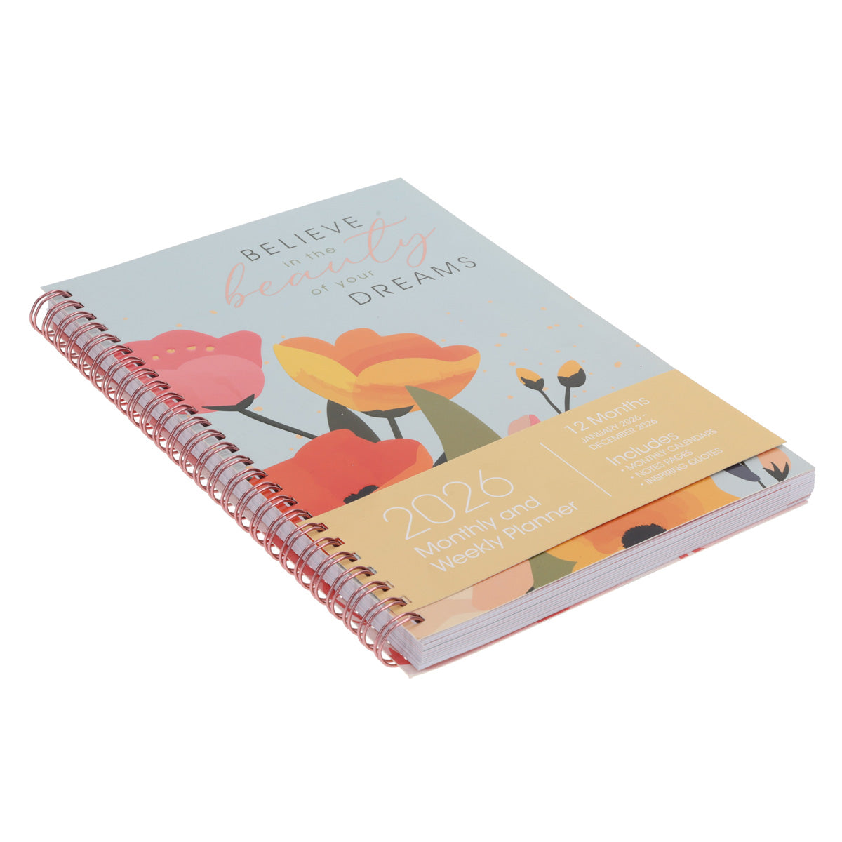 2026 Diary - Daily Planner - Inspirational - Believe in the Beauty of Your Dreams - Wirebound