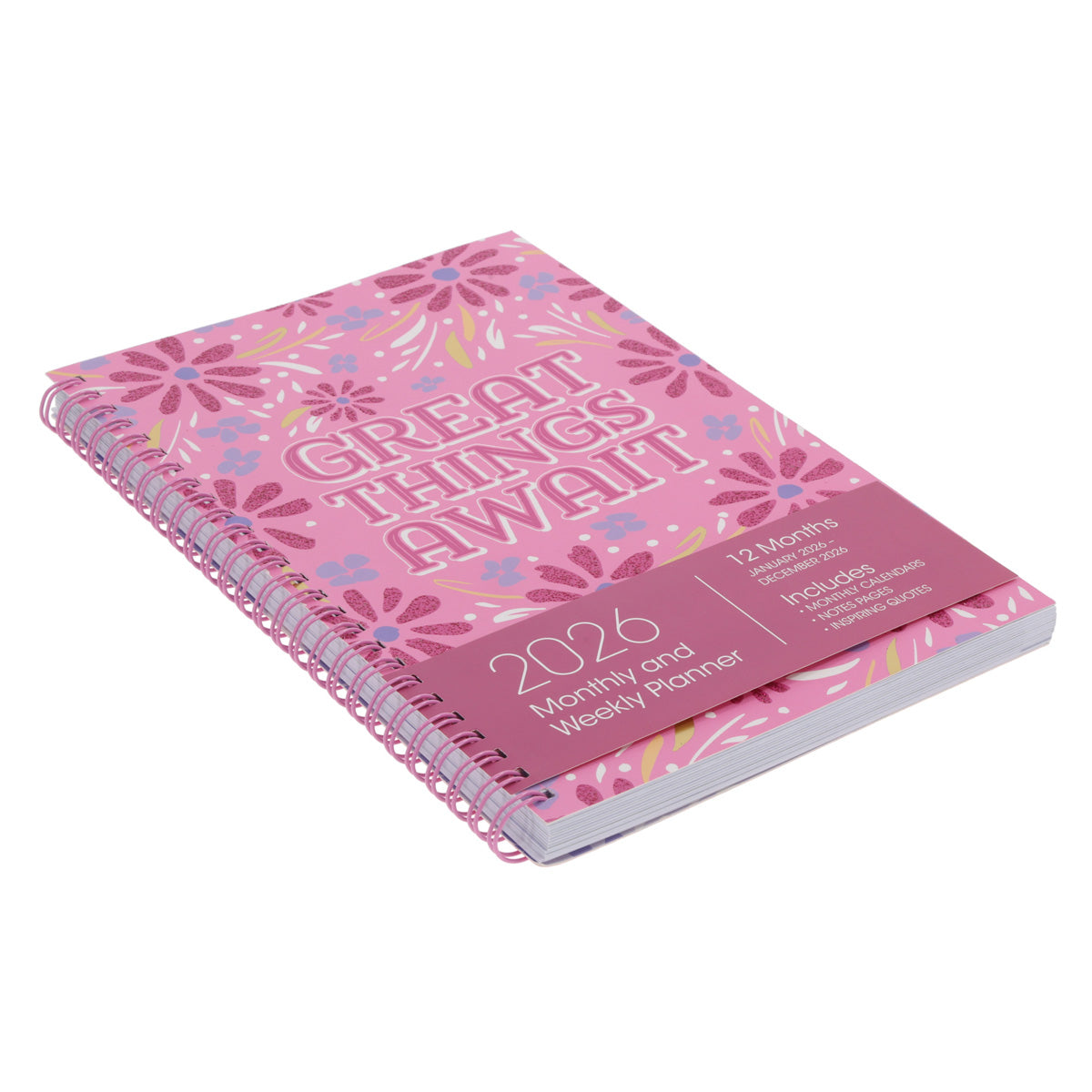 2026 Diary - Daily Planner - Inspirational - Great Things Await - Wirebound