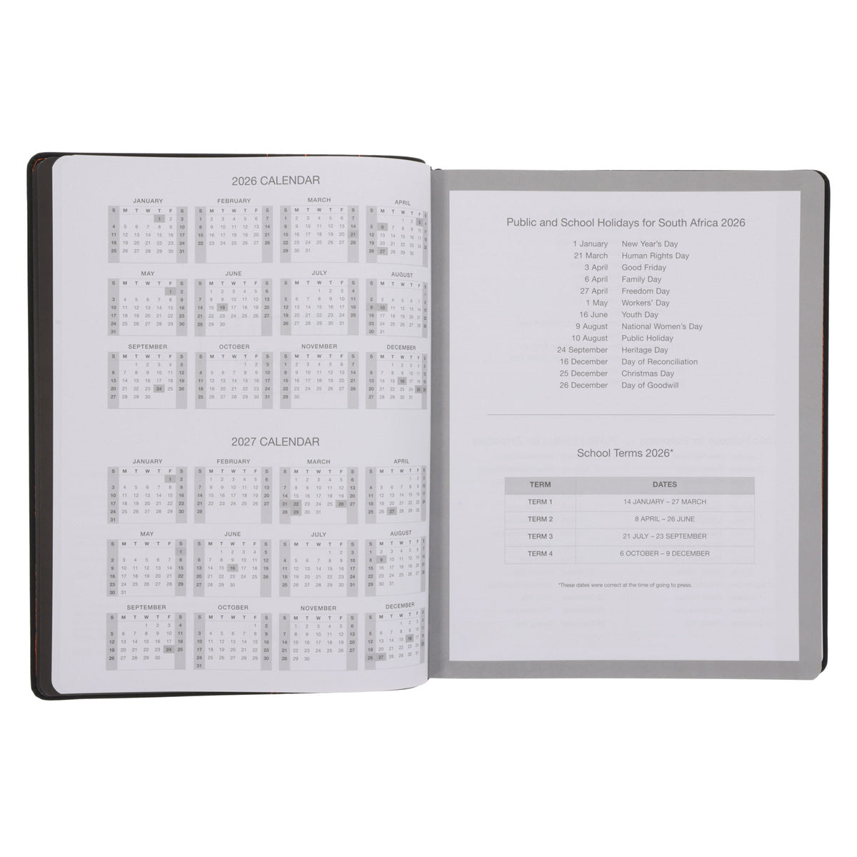 2026 A4 Business Diary - Daily Planner - Architecture Lines Black - Imitation Leather