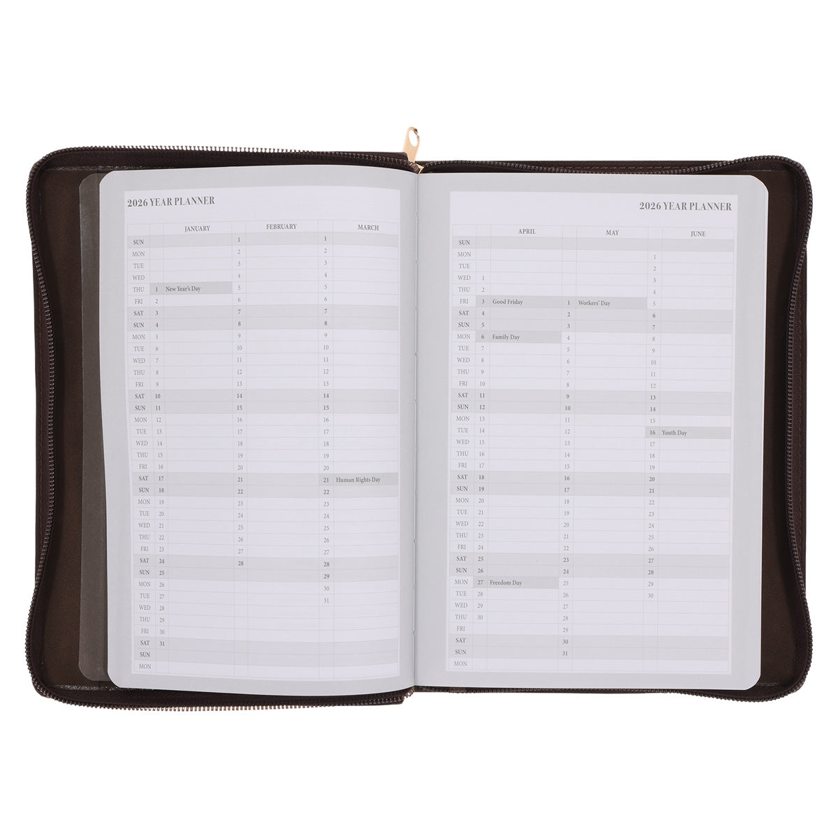 2026 John Maxwell A5 Diary - Daily Planner Brown - Imitation Leather with Zip