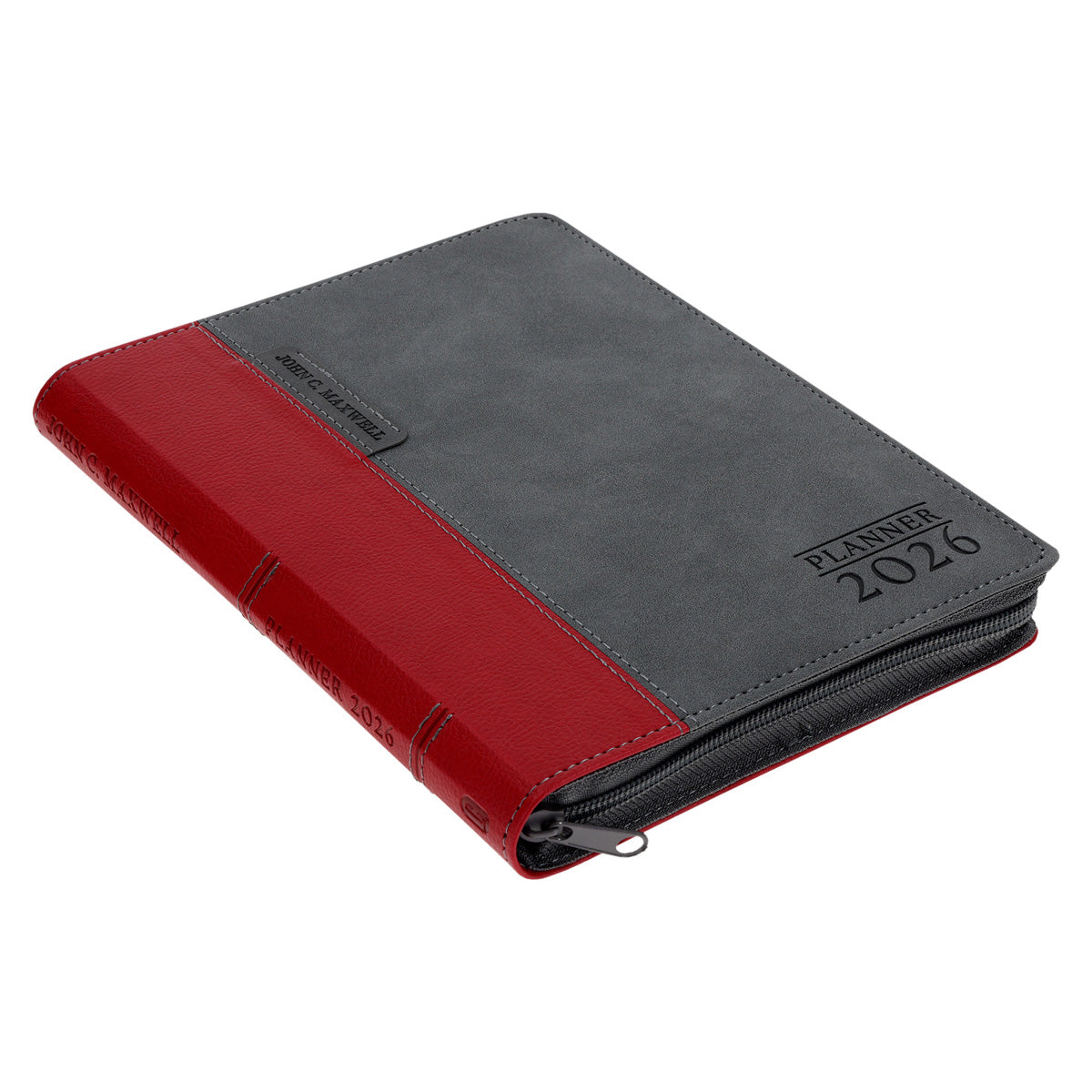 2026 John Maxwell A5 Diary - Daily Planner Red and Grey - Imitation Leather with Zip