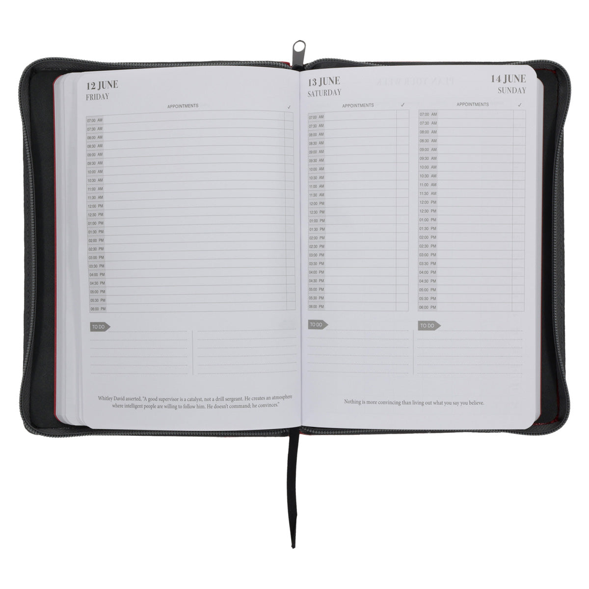 2026 John Maxwell A5 Diary - Daily Planner Red and Grey - Imitation Leather with Zip