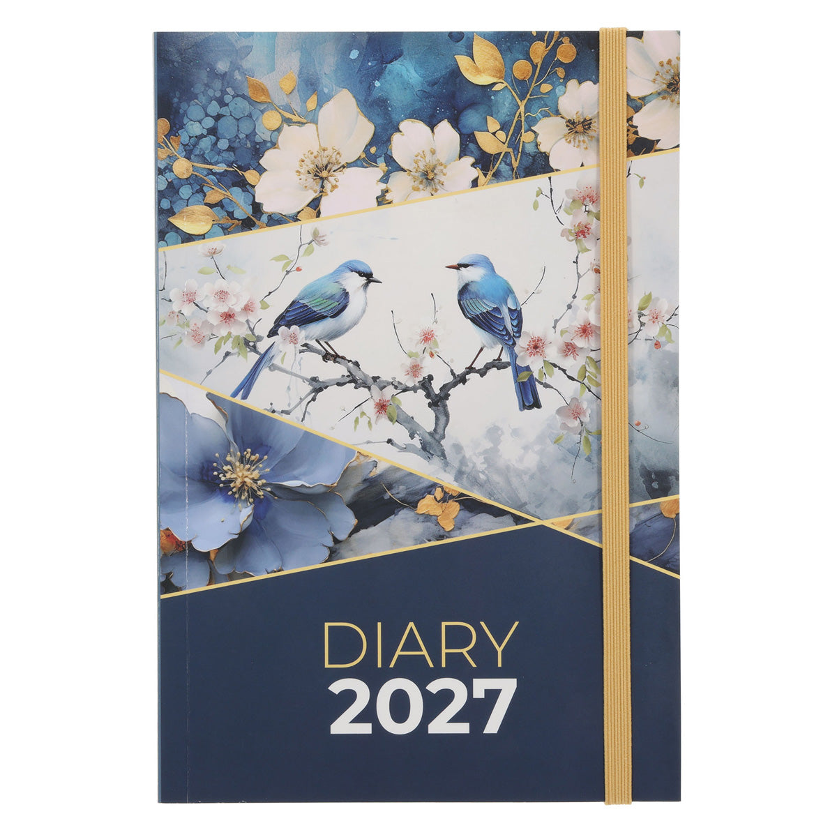 2027 A5 Diary - Daily Planner - Navy & Gold Birds - Paperback