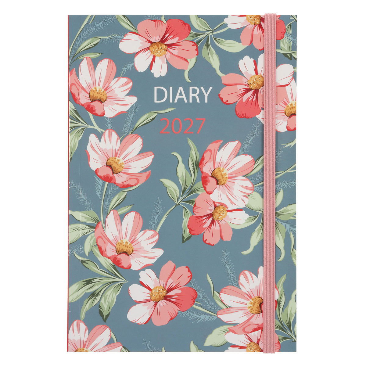 2027 A5 Diary - Daily Planner - Green with Peach Florals - Paperback
