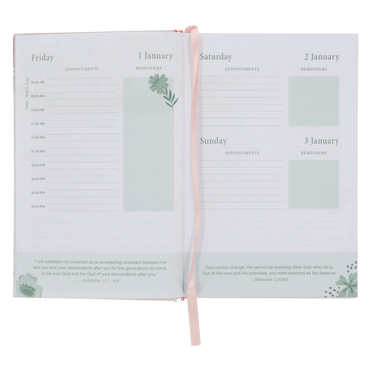 2027 Diary - General Christian Daily Planner for Women - Coral - Hardcover with Stationery Set