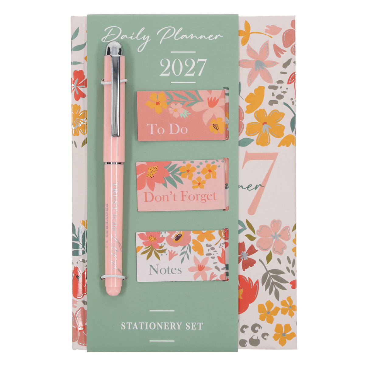 2027 Diary - General Christian Daily Planner for Women - Coral - Hardcover with Stationery Set