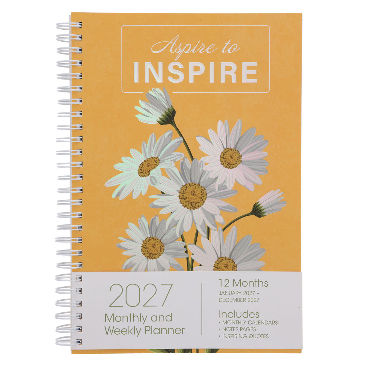 2027 Diary - Daily Planner - Inspirational - Aspire to Inspire - Wirebound
