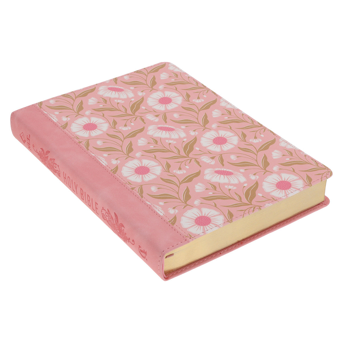 NLT Pink Floral Faux Leather Bible Large Print