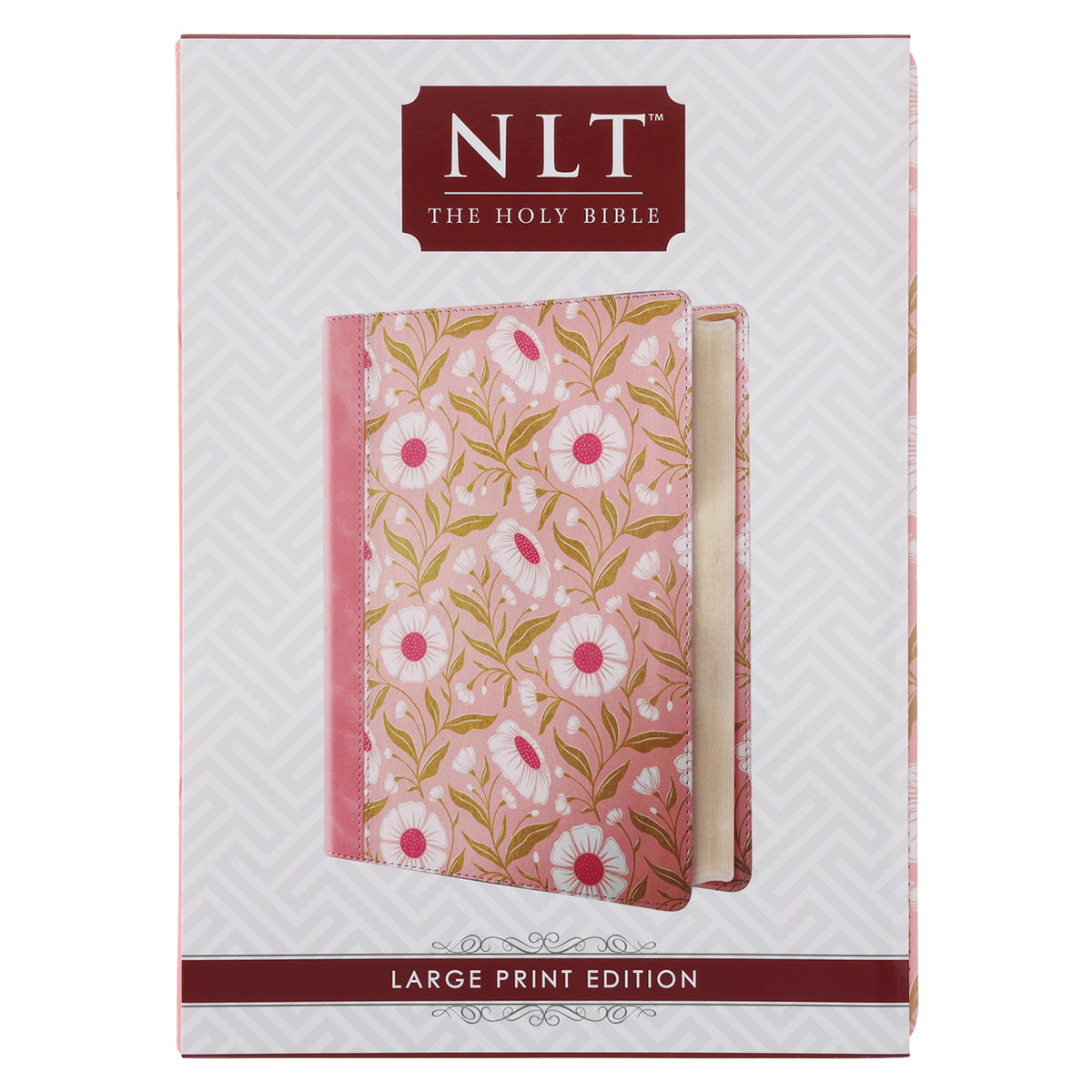 NLT Pink Floral Faux Leather Bible Large Print