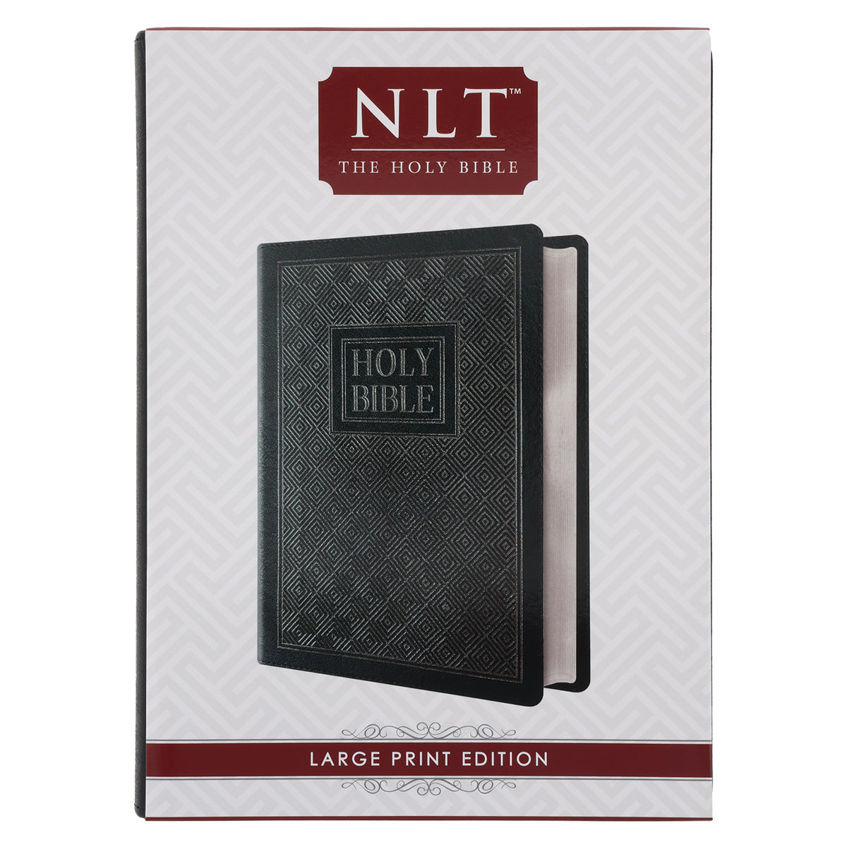 NLT Black Pattern Faux Leather Bible Large Print