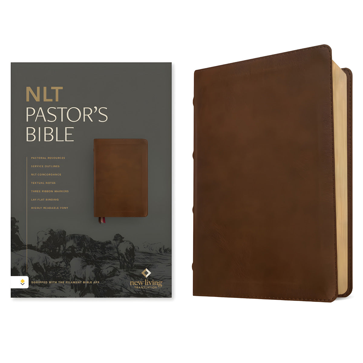 NLT Brown Imitation Leather Filament Pastor's Bible Red Letter Large Print