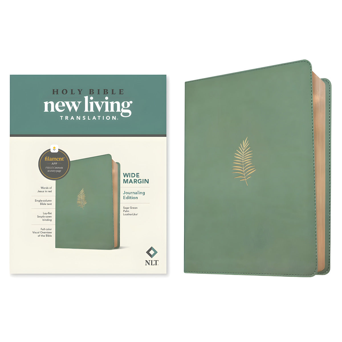 NLT Sage Green Palm Imitation Leather Filament Wide Margin Bible